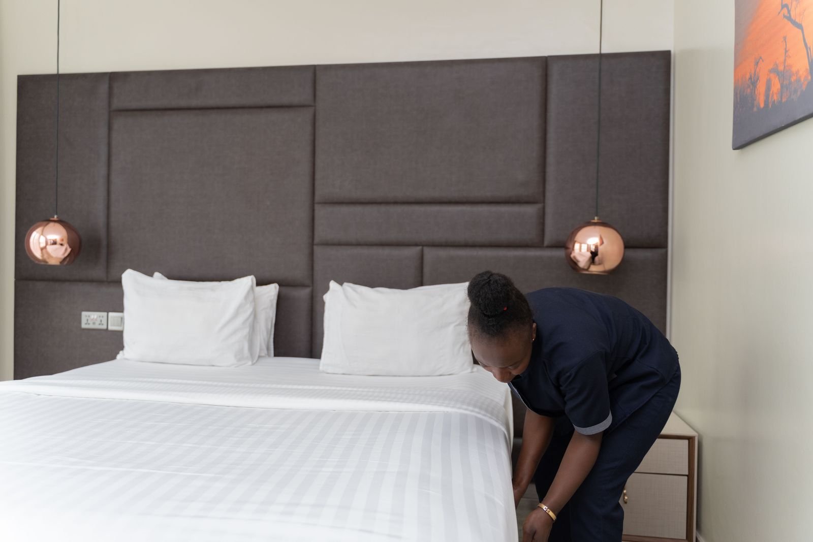 Freshly turned-over short-let bedroom prepared for the next guests